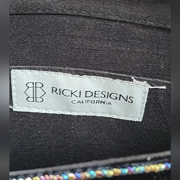 Ricki Designs Black Velvet Beaded Floral Design Snap Front Purse Crossbody - Picture 2 of 16